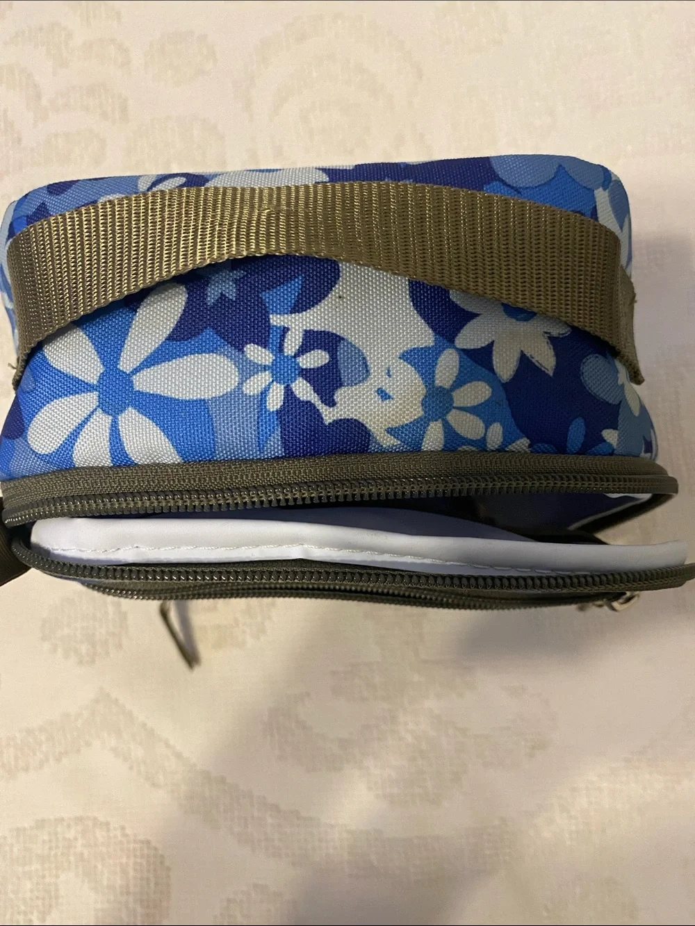 L.L. Bean Blue and White Floral Travel Cosmetic Case/Lunch Bag.  Normal wear